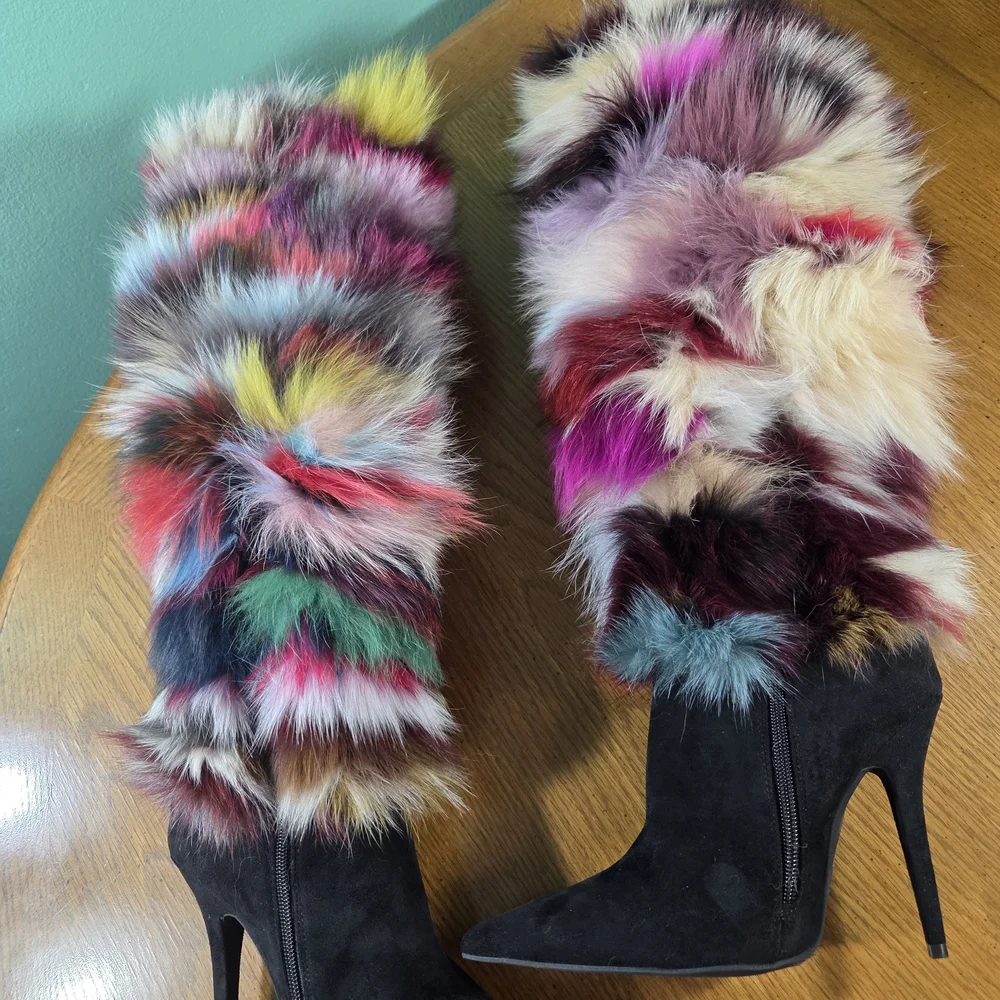 JEFFREY CAMPBELL Gamor Genuine Rabbit Fur Boot Like New Size 6.5 Without Box - Picture 7 of 11